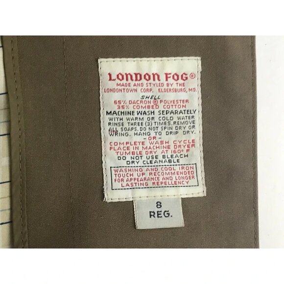 London Fog Maincoats Mens Khaki Lined‎ Collared Button Front Trench Coat Size 8 - Picture 6 of 10
